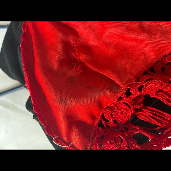 Y2k Red Cropped Halter Beaded Fringe Top - Picture 3 of 3